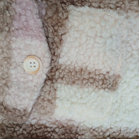 Mable Anthropologie Plaid Sherpa Barn Button Down Jacket Pink Cream Medium - Picture 4 of 9